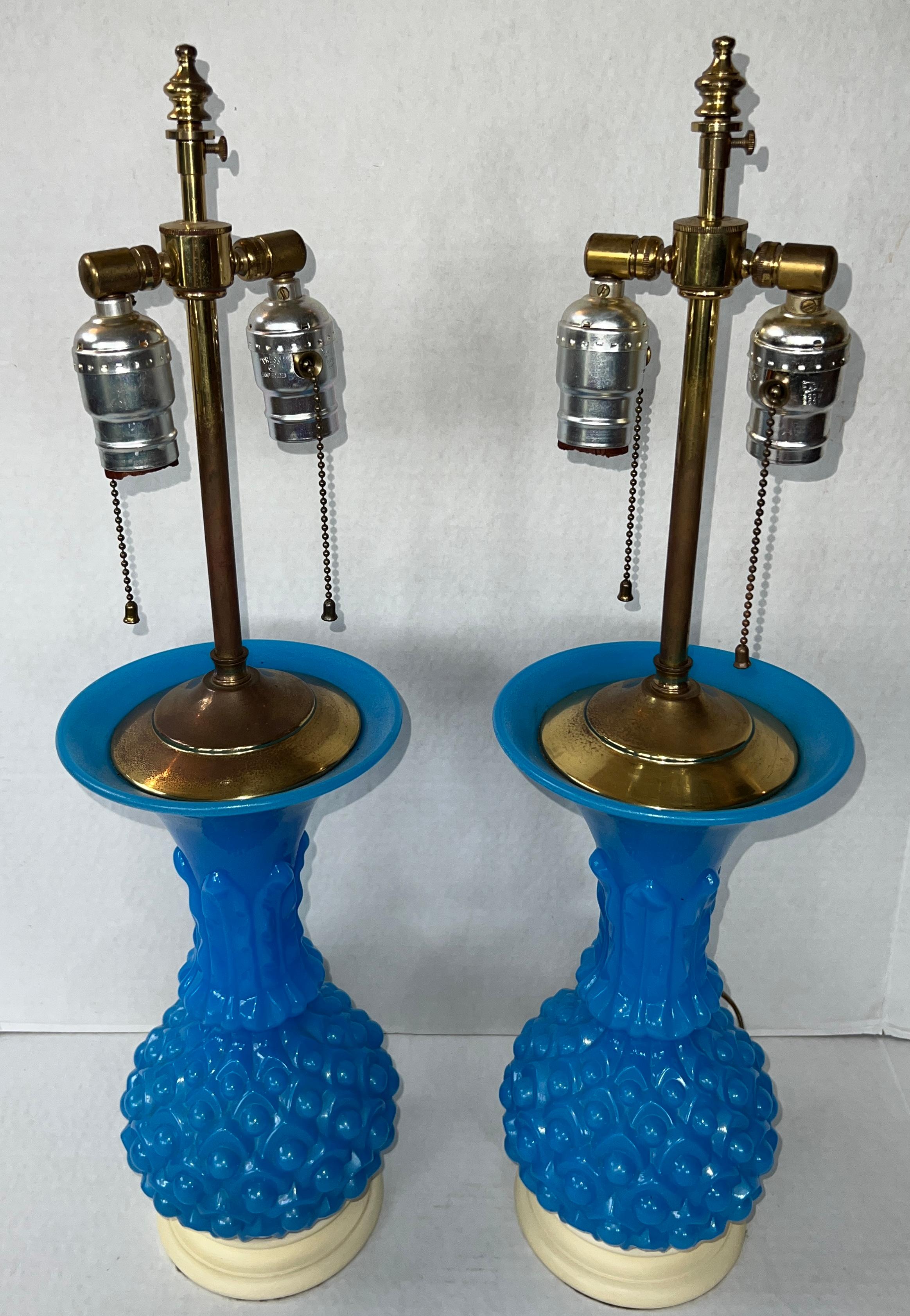 19th Century Pair of French Vintage Opaline Glass Vases as Lamps For Sale 7