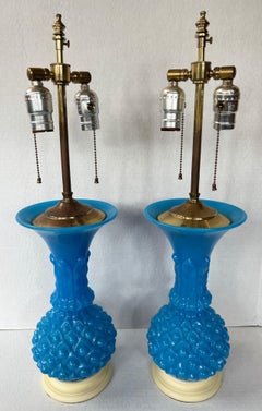 19th Century Pair of French Vintage Opaline Glass Vases as Lamps