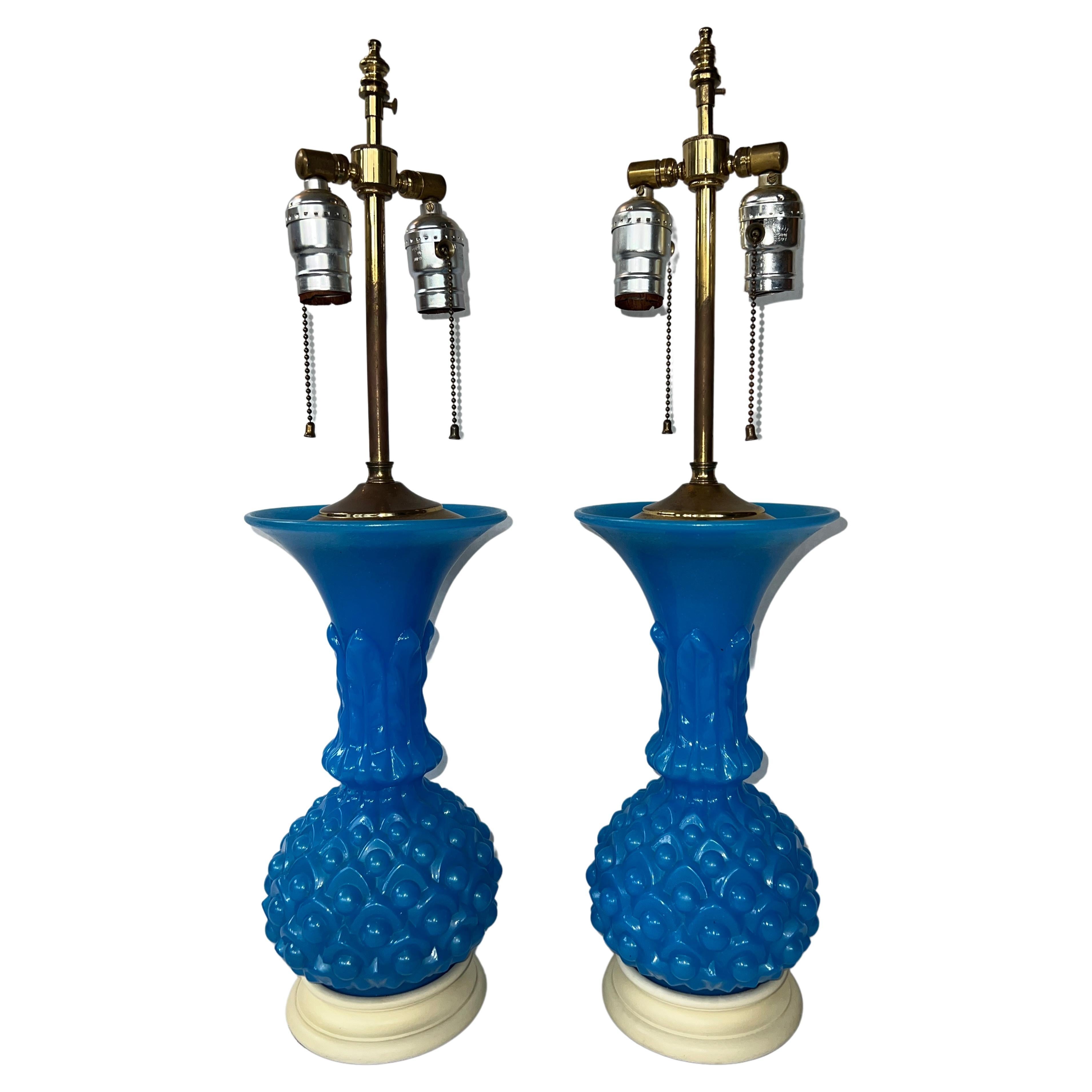 19th Century Pair of French Vintage Opaline Glass Vases as Lamps For Sale