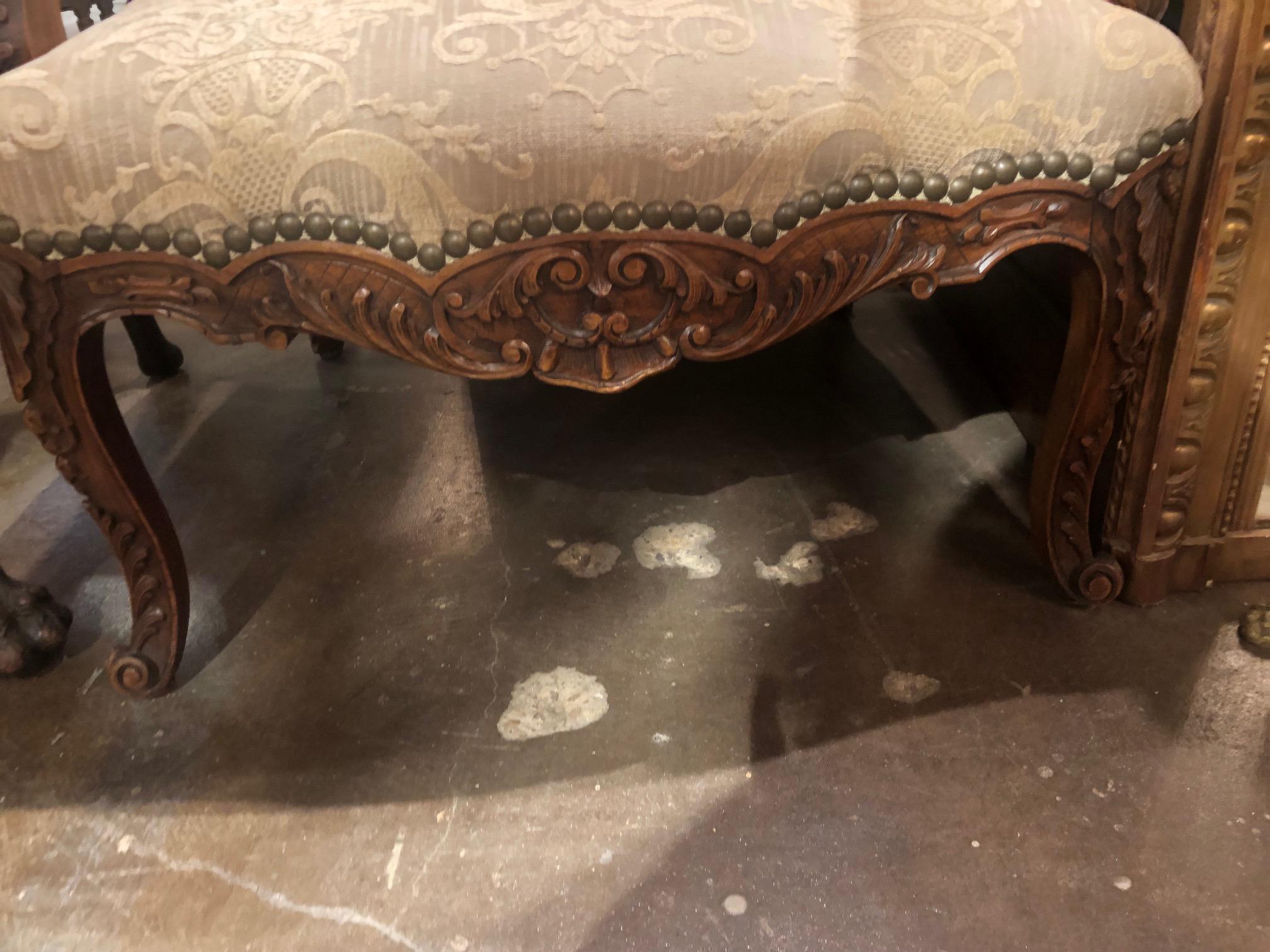 Late 19th Century 19th Century Pair of French Walnut and Upholstered Armchairs