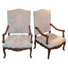 19th Century Pair of French Walnut and Upholstered Armchairs
