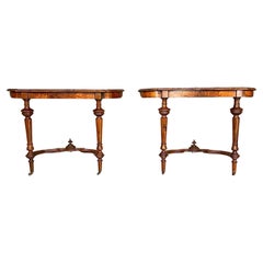 19th century pair of French walnut console tables 