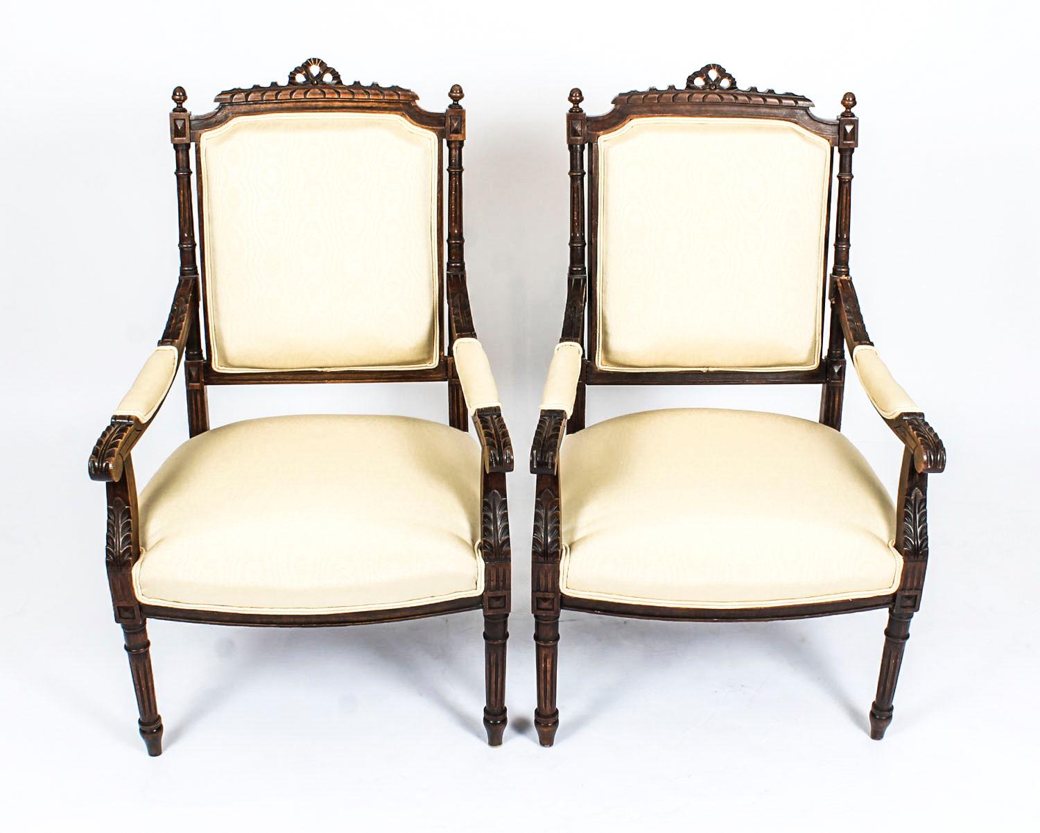 19th Century Pair of French Walnut Fauteuils Armchairs 9