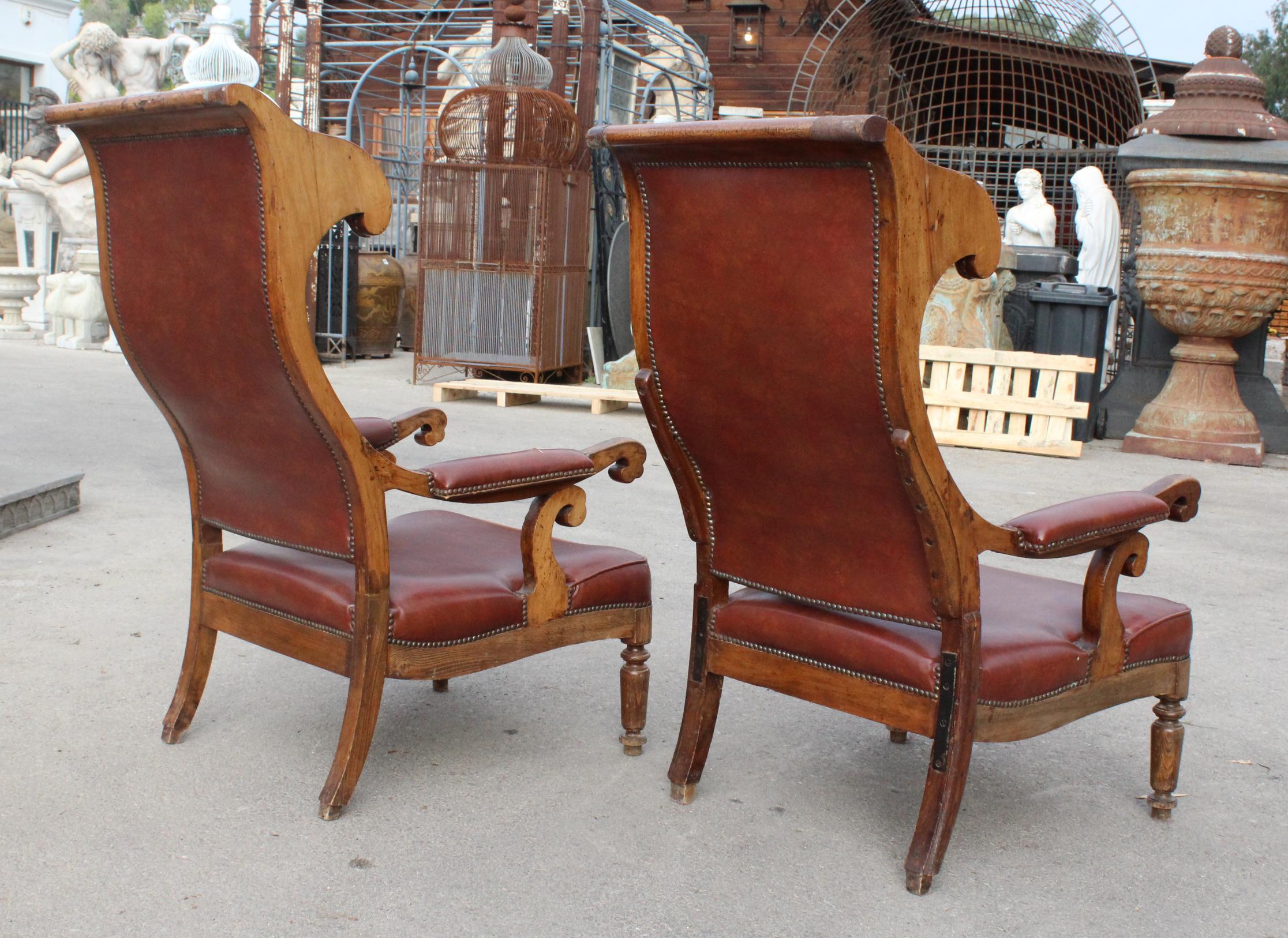 19th Century Pair of French Walnut Leatherette Upholstered Armchairs 2