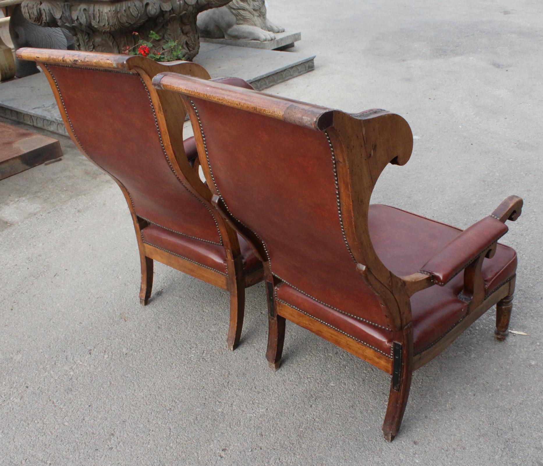 19th Century Pair of French Walnut Leatherette Upholstered Armchairs 4