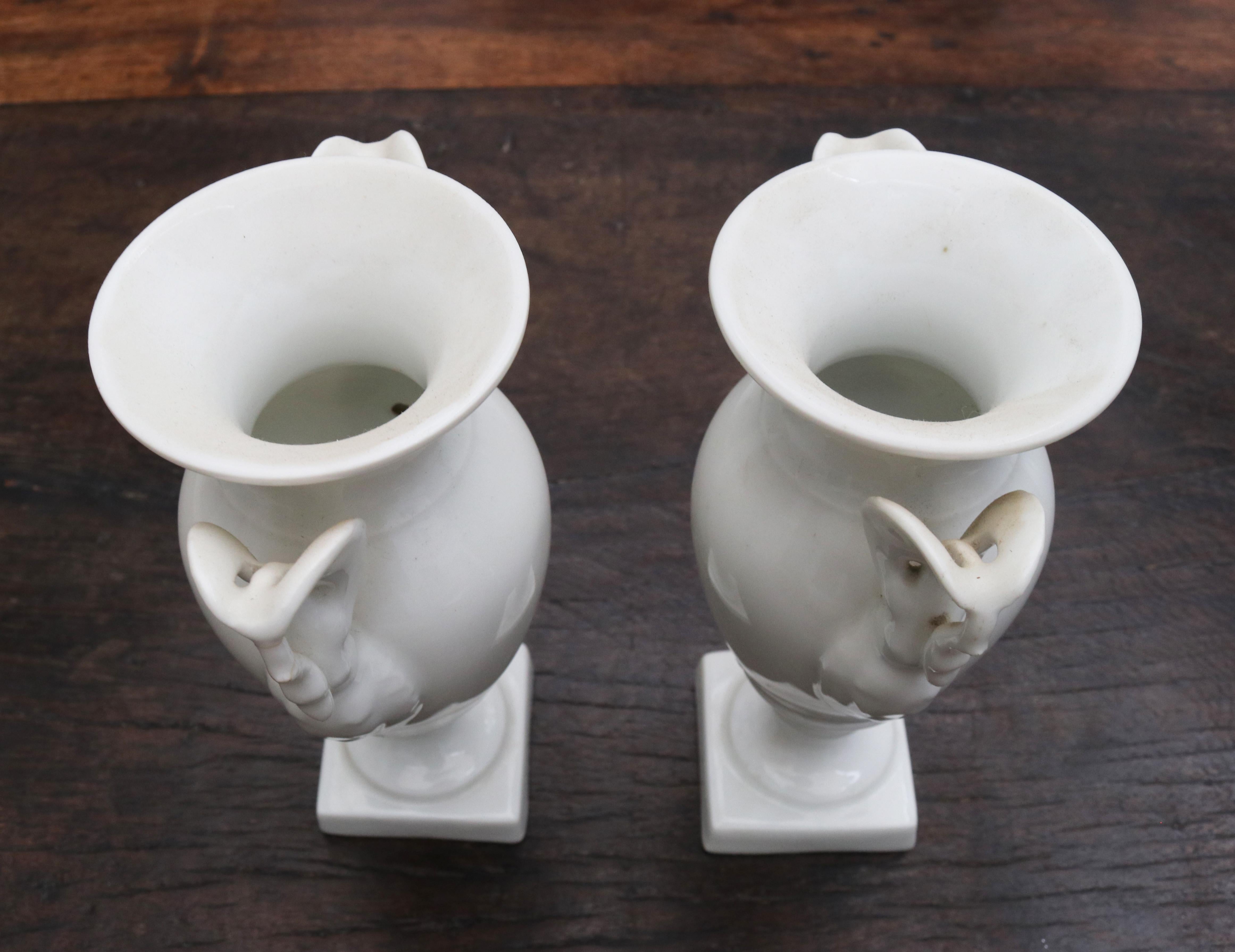 19th Century Pair of French White Porcelain Vases with Swam Shaped Handles 3