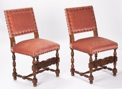 19th Century Pair of French Wooden Chairs Upholstered in Velvet
