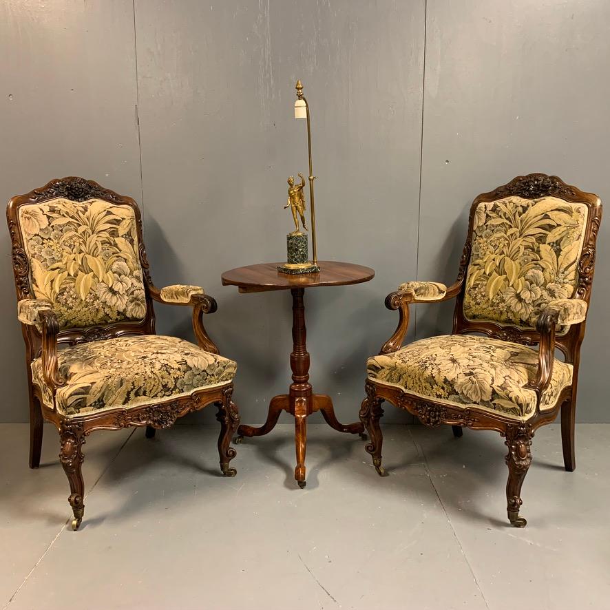 This is a very fine pair of 19th century French carved mahogany open armchairs or fauteuil armchairs.
Both armchairs are beautifully carved and in great condition, finished to a very high standard. Do take your time to look through the detailed