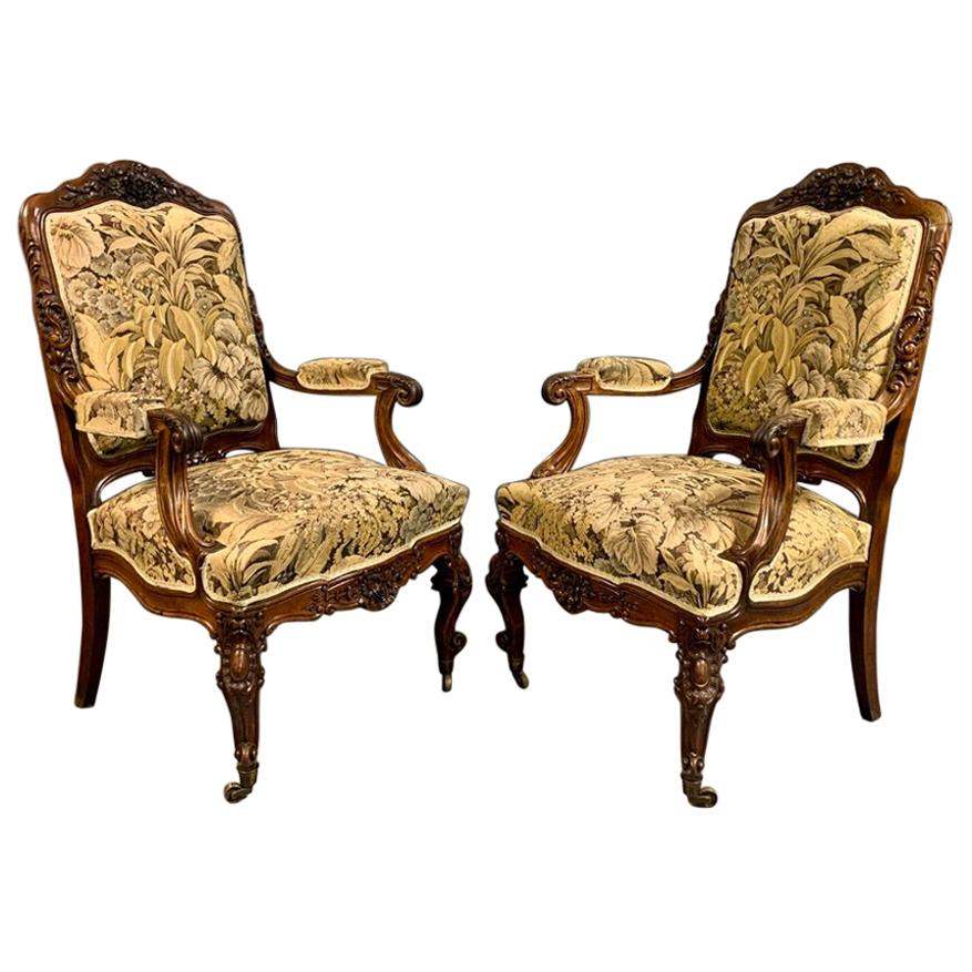19th Century Pair of Generous Size French Mahogany Armchairs or Fauteuil For Sale