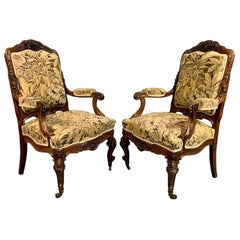 19th Century Pair of Generous Size French Mahogany Armchairs or Fauteuil