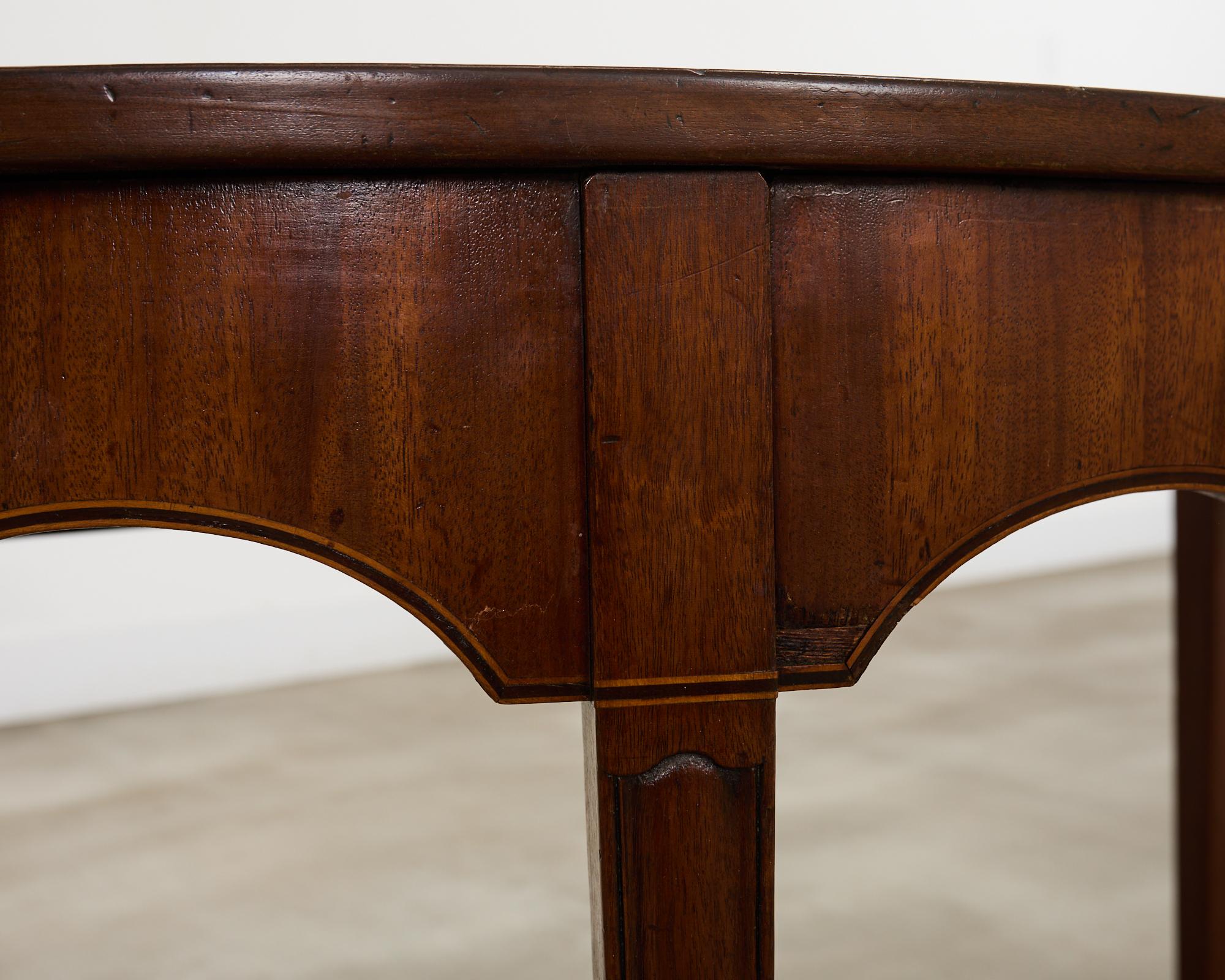 19th Century Pair of George III Mahogany Demilune Console Tables For Sale 4