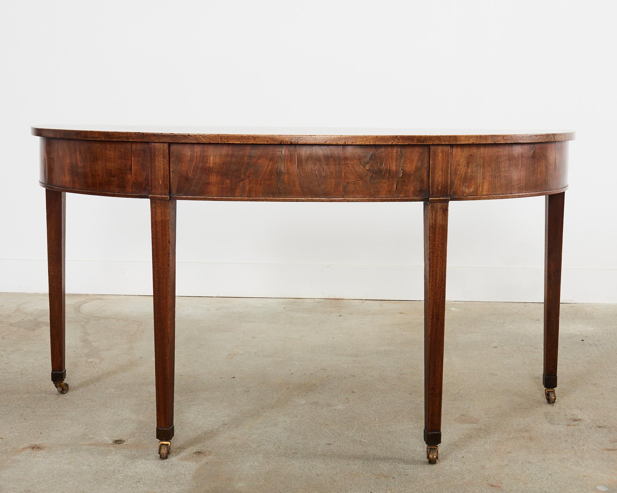19th Century Pair of George III Mahogany Demilune Console Tables 5