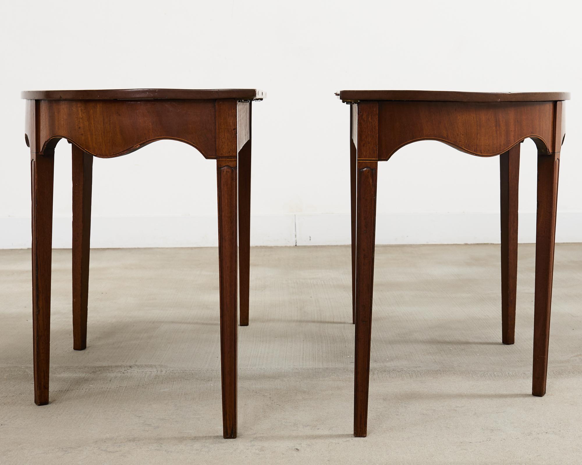 19th Century Pair of George III Mahogany Demilune Console Tables For Sale 8
