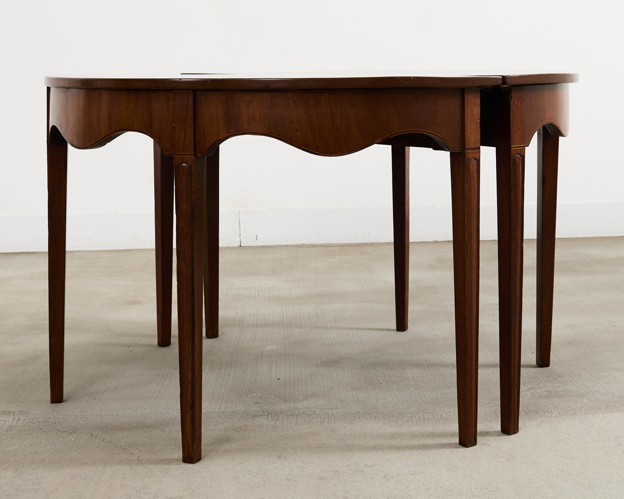 19th Century Pair of George III Mahogany Demilune Console Tables For Sale 9