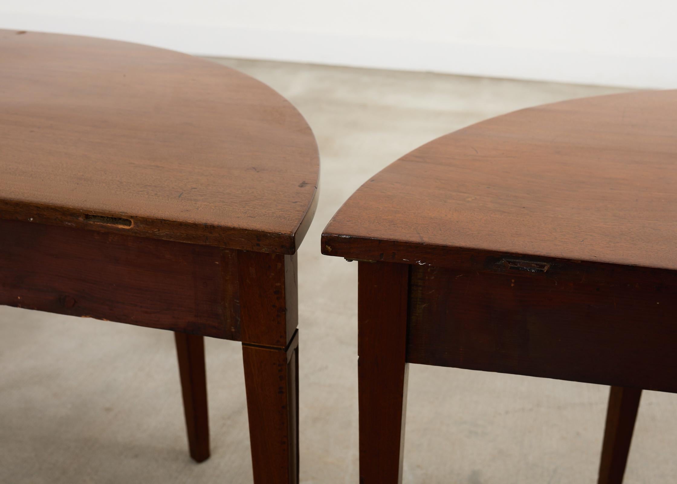 19th Century Pair of George III Mahogany Demilune Console Tables For Sale 12