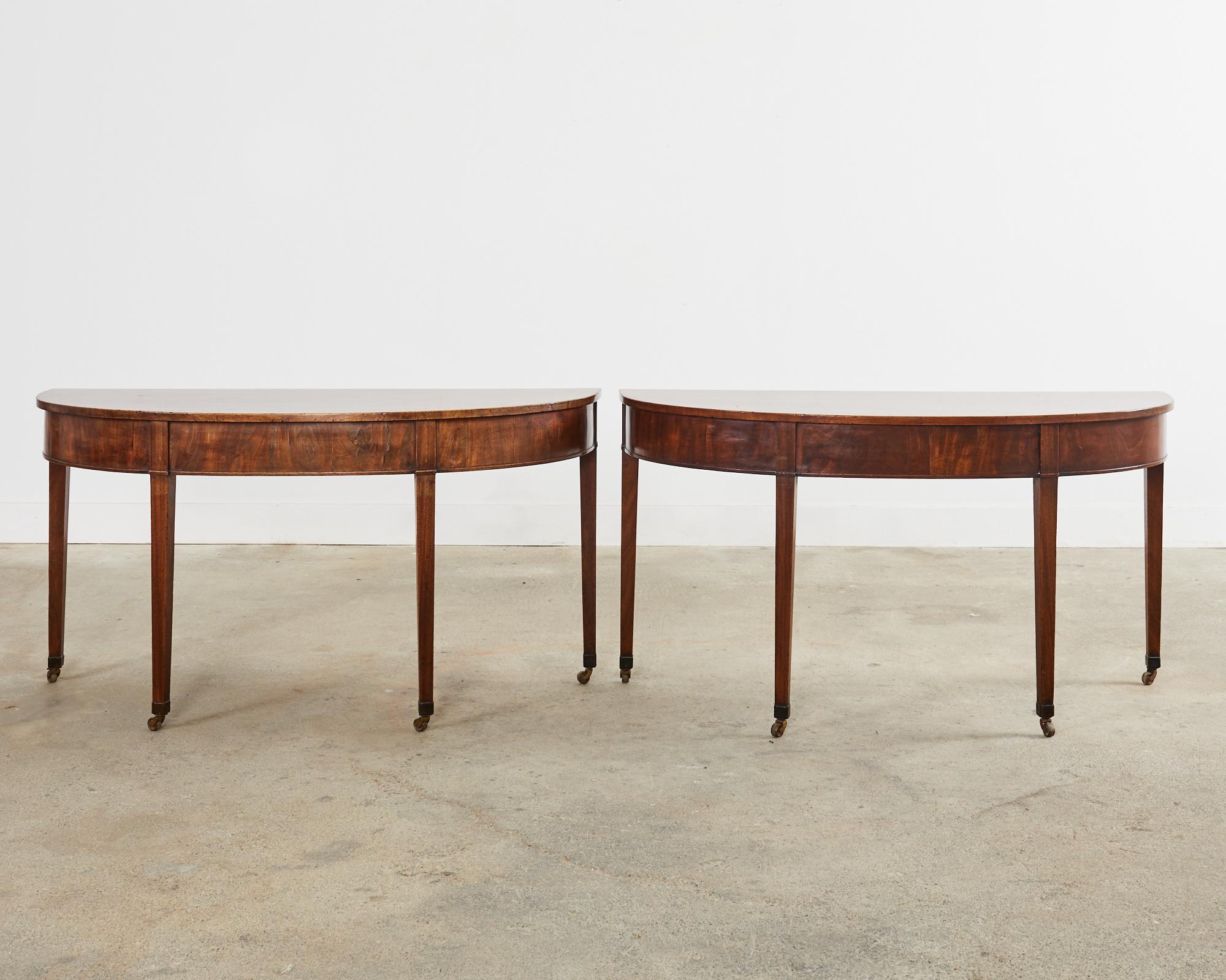 English 19th Century Pair of George III Mahogany Demilune Console Tables