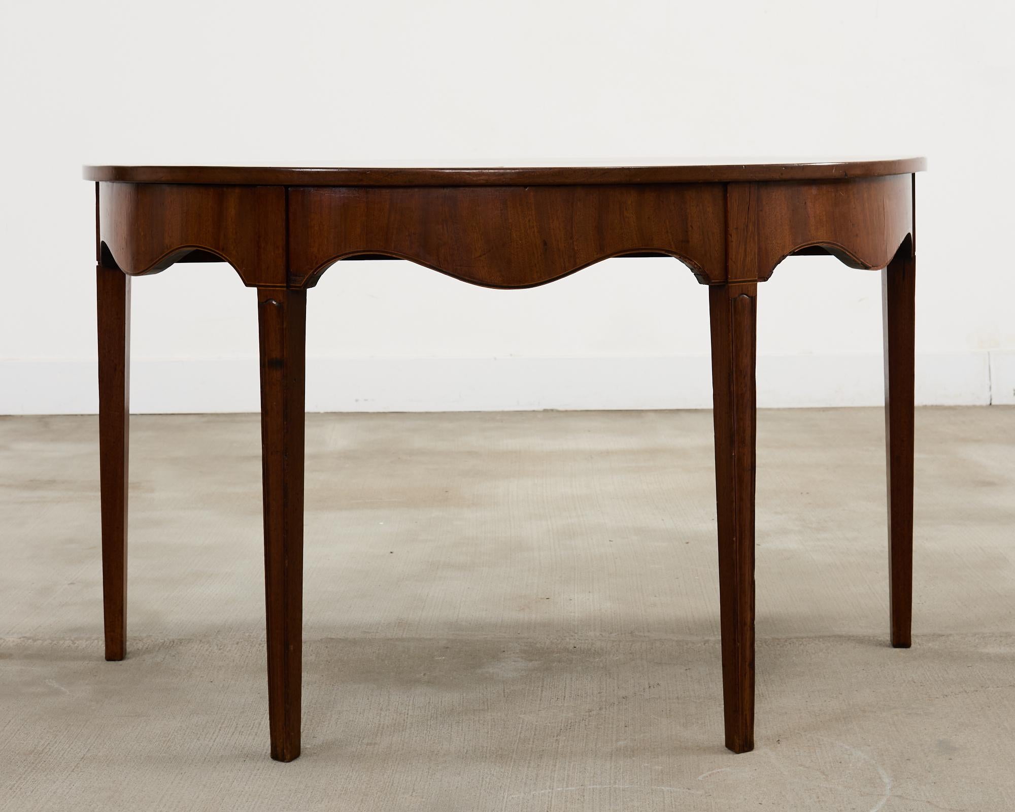 19th Century Pair of George III Mahogany Demilune Console Tables In Distressed Condition For Sale In Rio Vista, CA