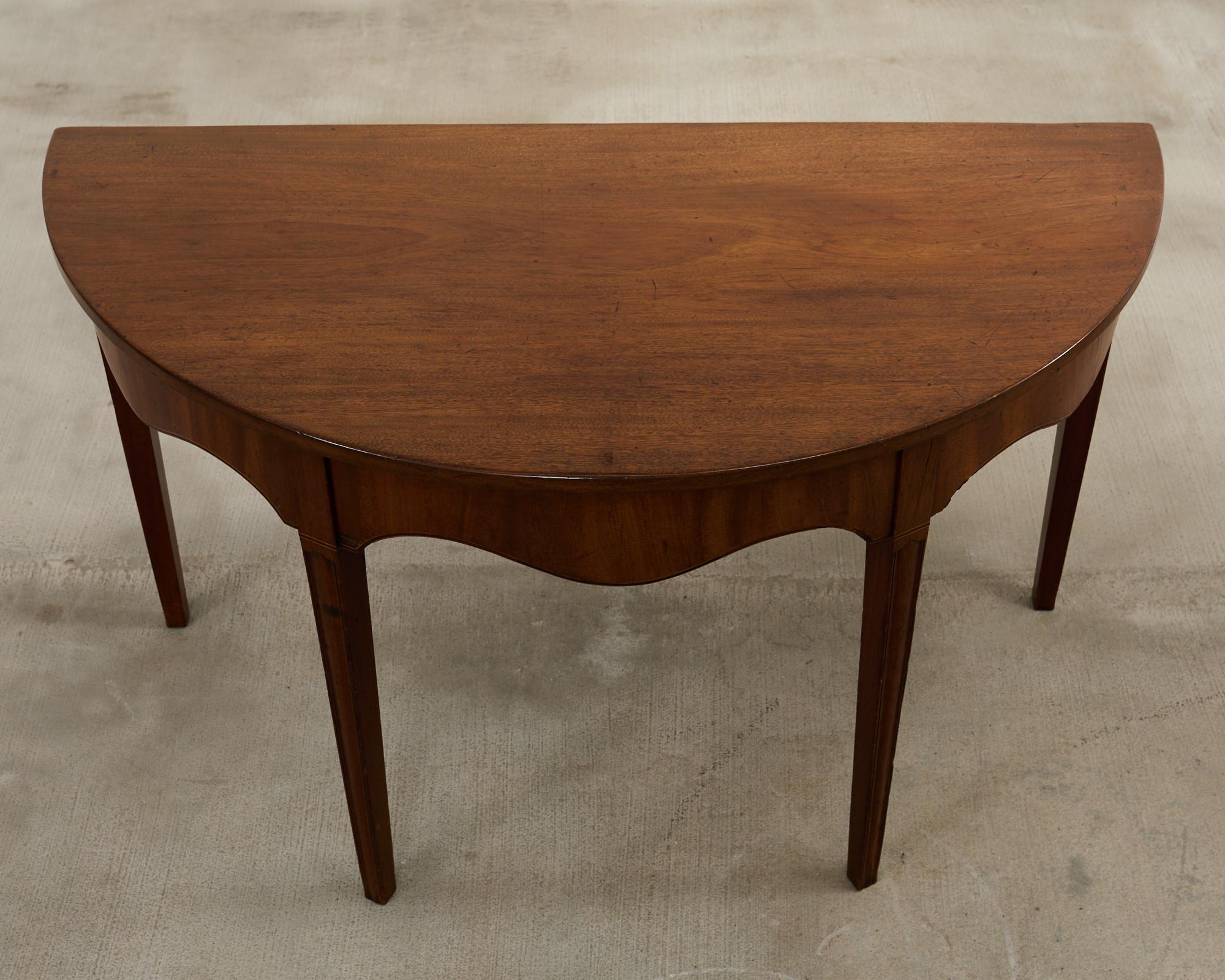 Wood 19th Century Pair of George III Mahogany Demilune Console Tables For Sale