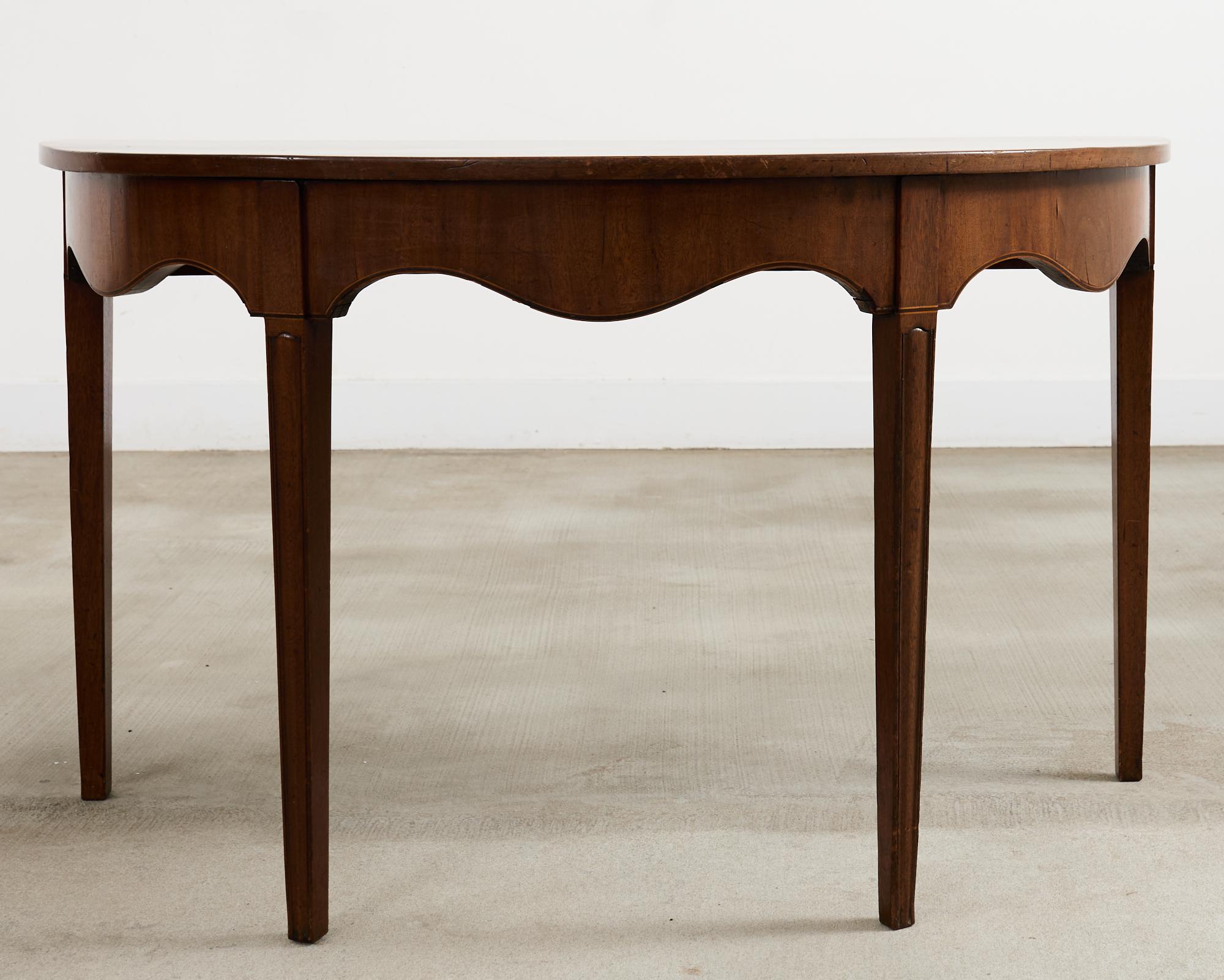 19th Century Pair of George III Mahogany Demilune Console Tables For Sale 1