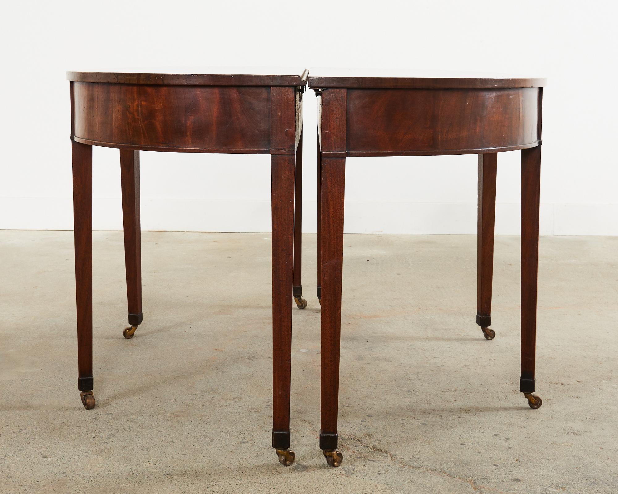 19th Century Pair of George III Mahogany Demilune Console Tables 2