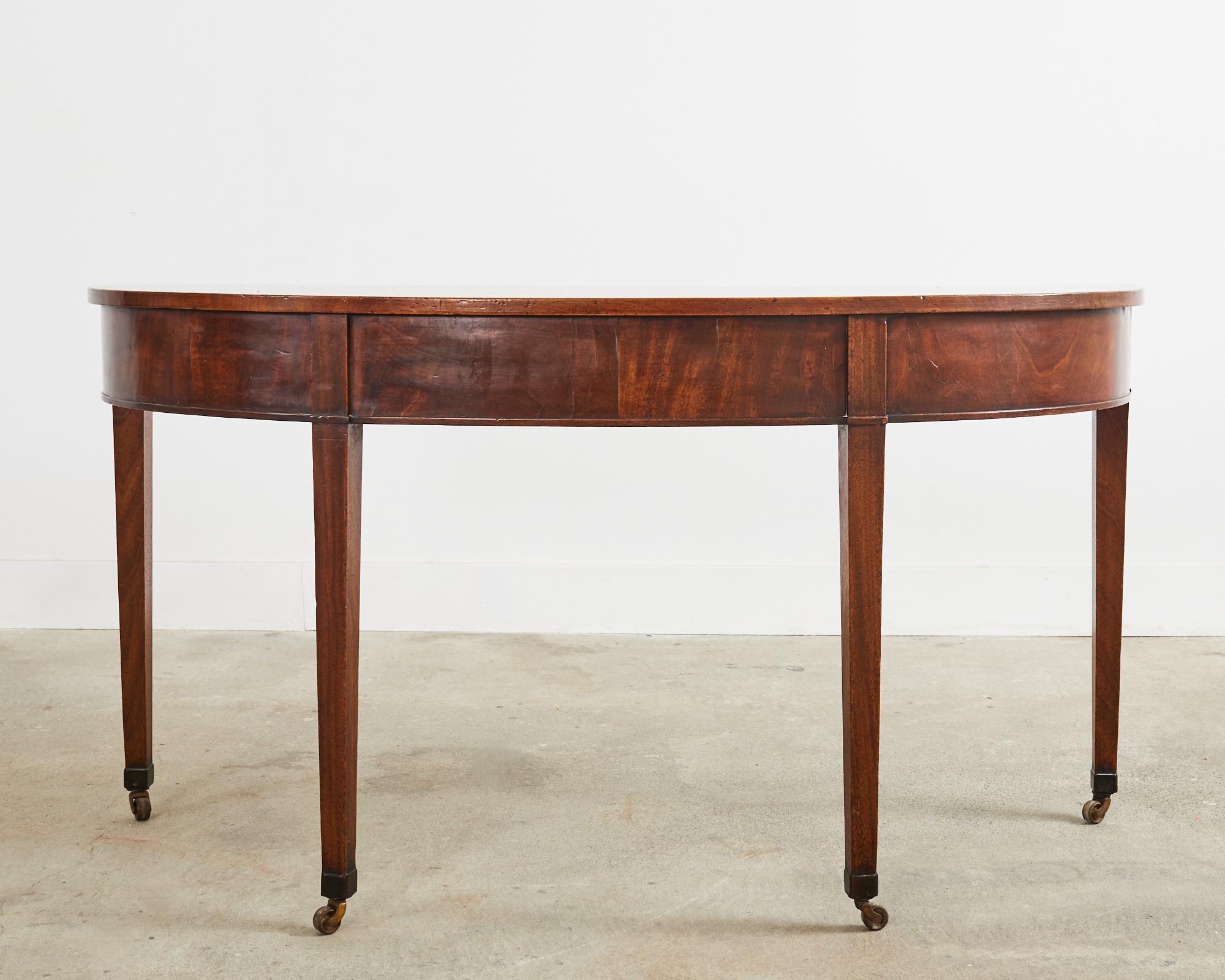 19th Century Pair of George III Mahogany Demilune Console Tables 3