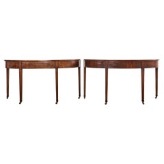 Antique 19th Century Pair of George III Mahogany Demilune Console Tables