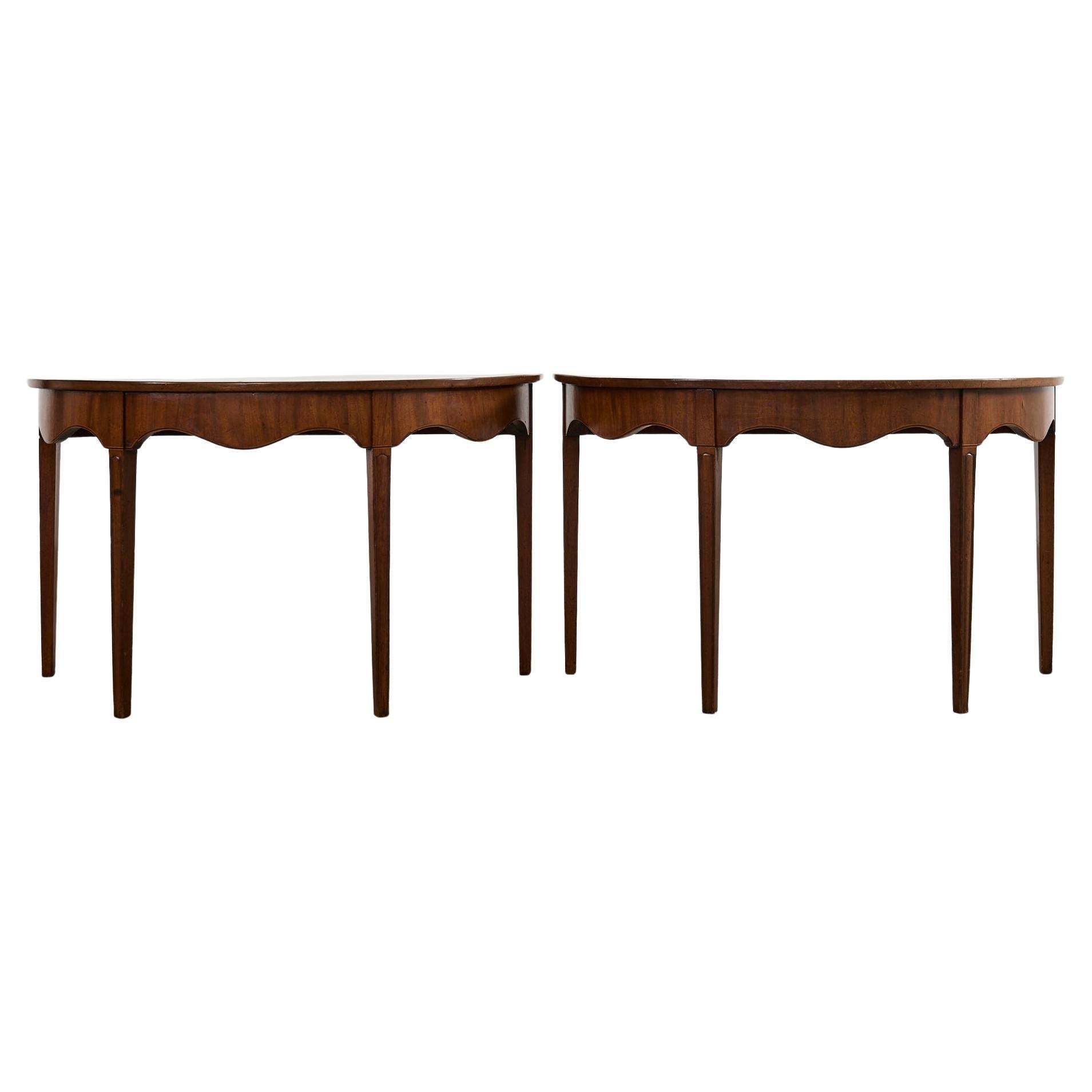 19th Century Pair of George III Mahogany Demilune Console Tables