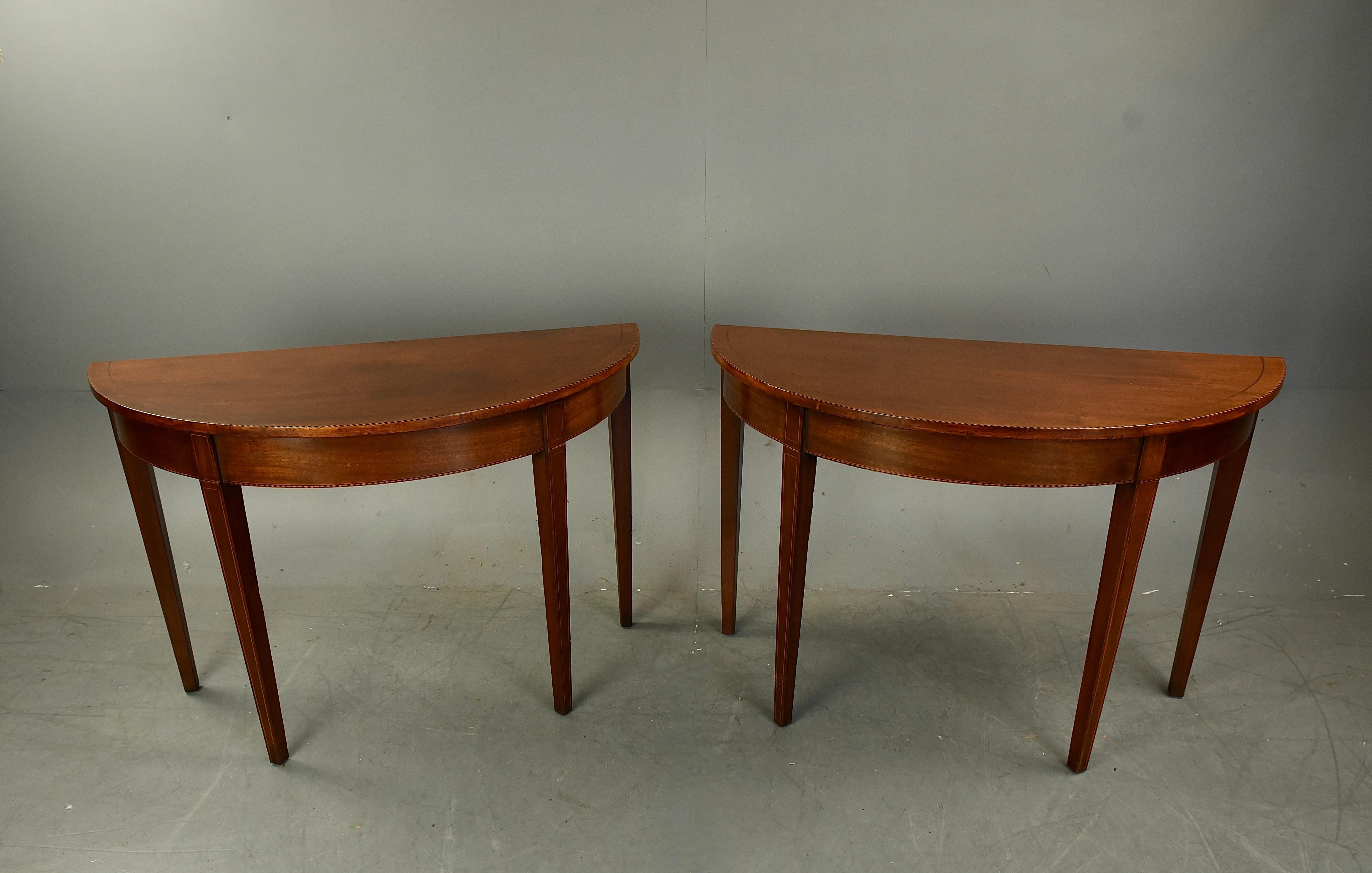 English 19th century pair of Georgian mahogany Demi lune console tables 