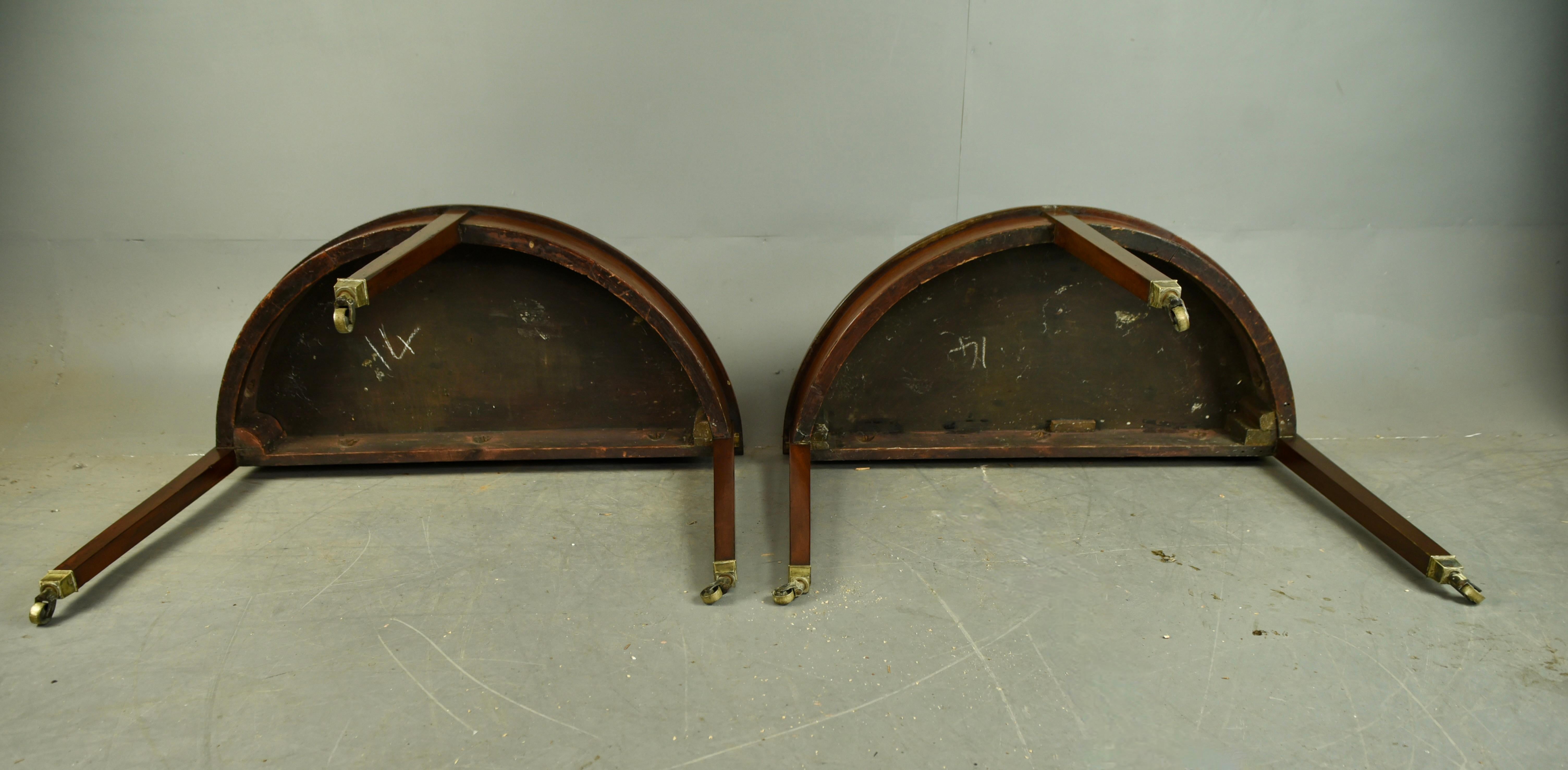 Mahogany 19th century pair of Georgian mahogany Demi lune console tables  For Sale