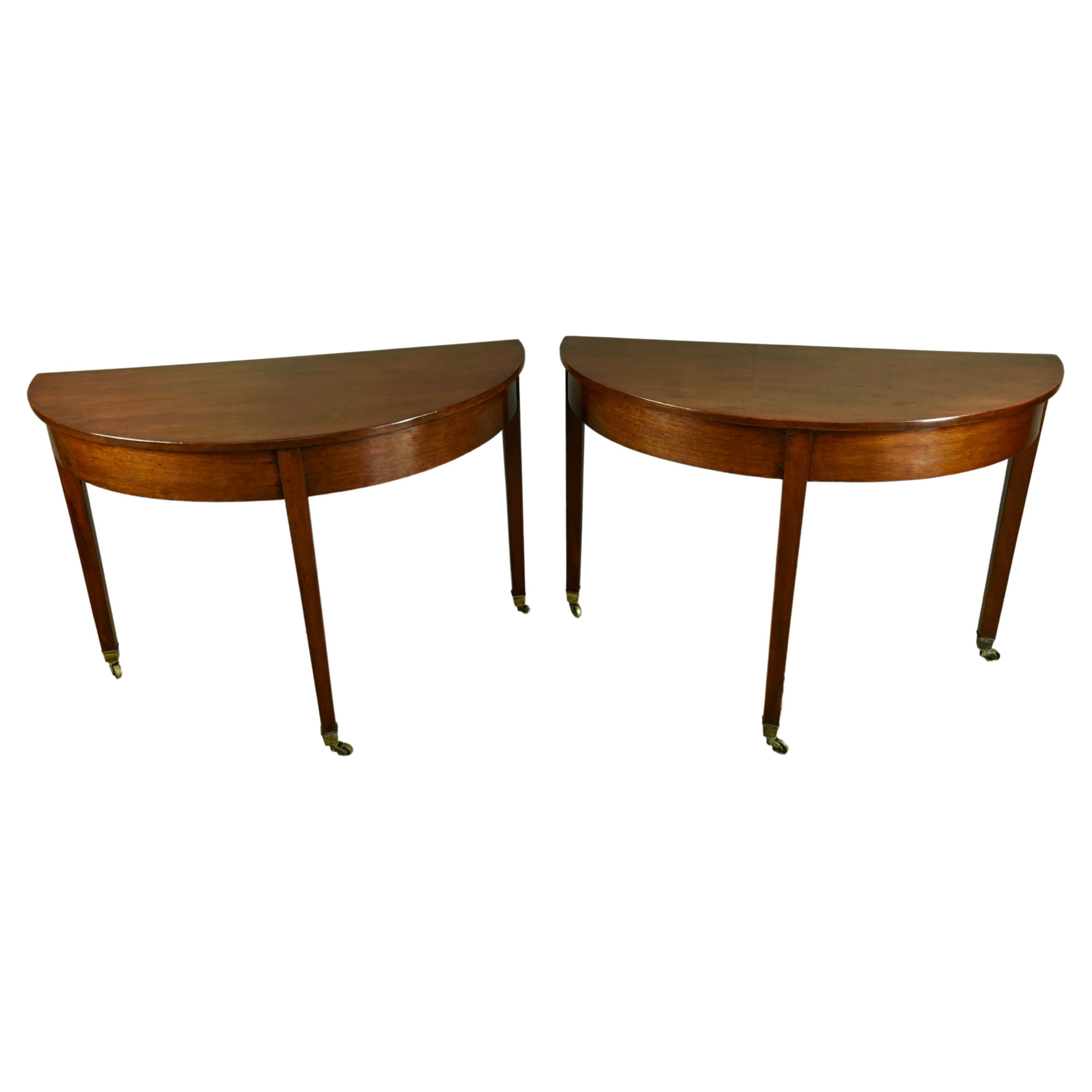 19th century pair of Georgian mahogany Demi lune console tables  For Sale