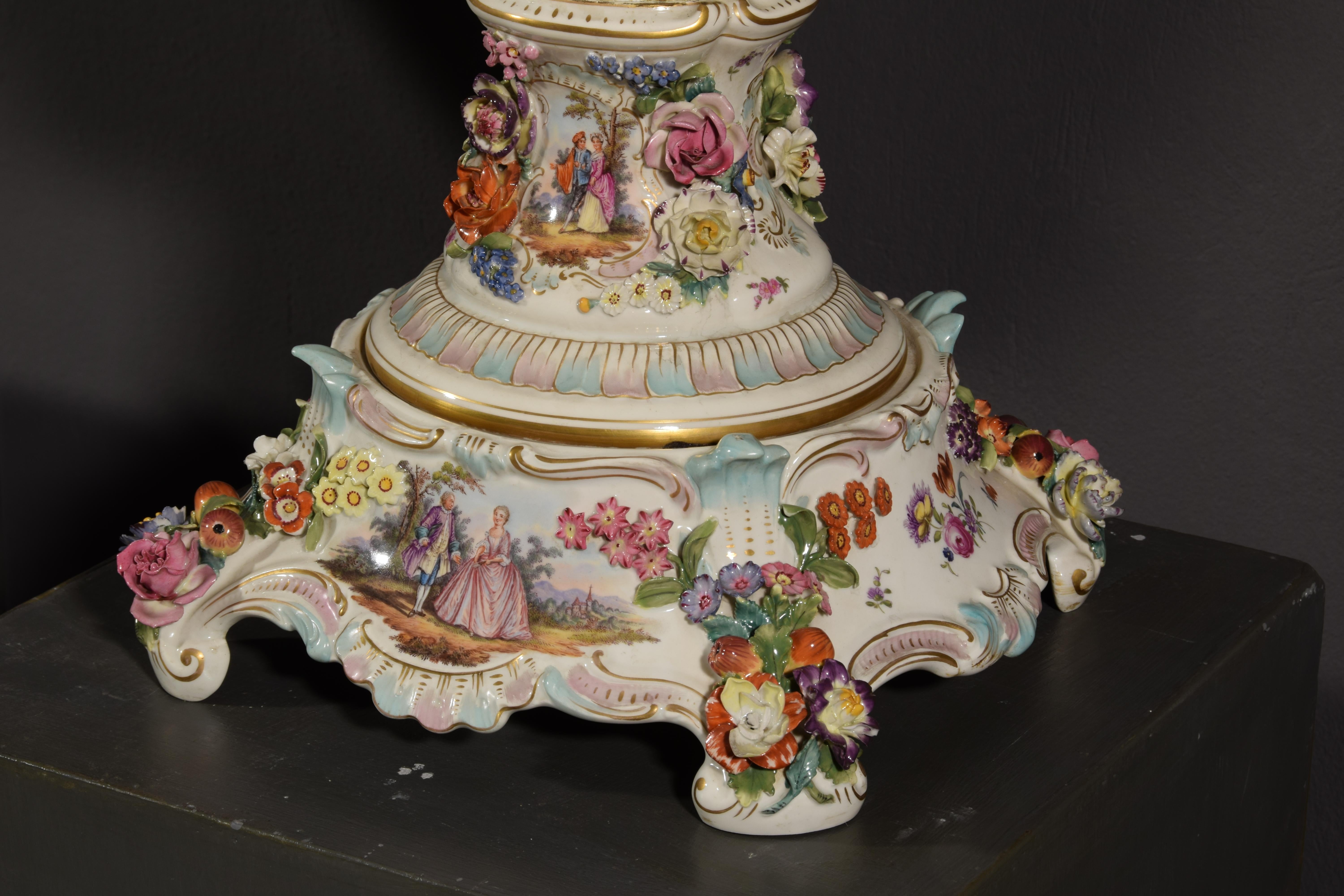 19th Century Pair of German Polychrome Porcelain Vases For Sale 16