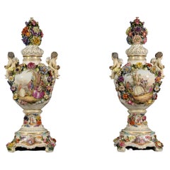 19th Century Pair of German Polychrome Porcelain Vases