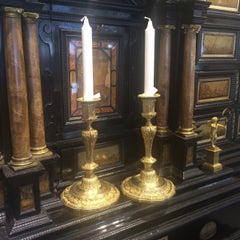 19th Century Pair of Gilded Bronze Transition Louis XV Style Candle Holders