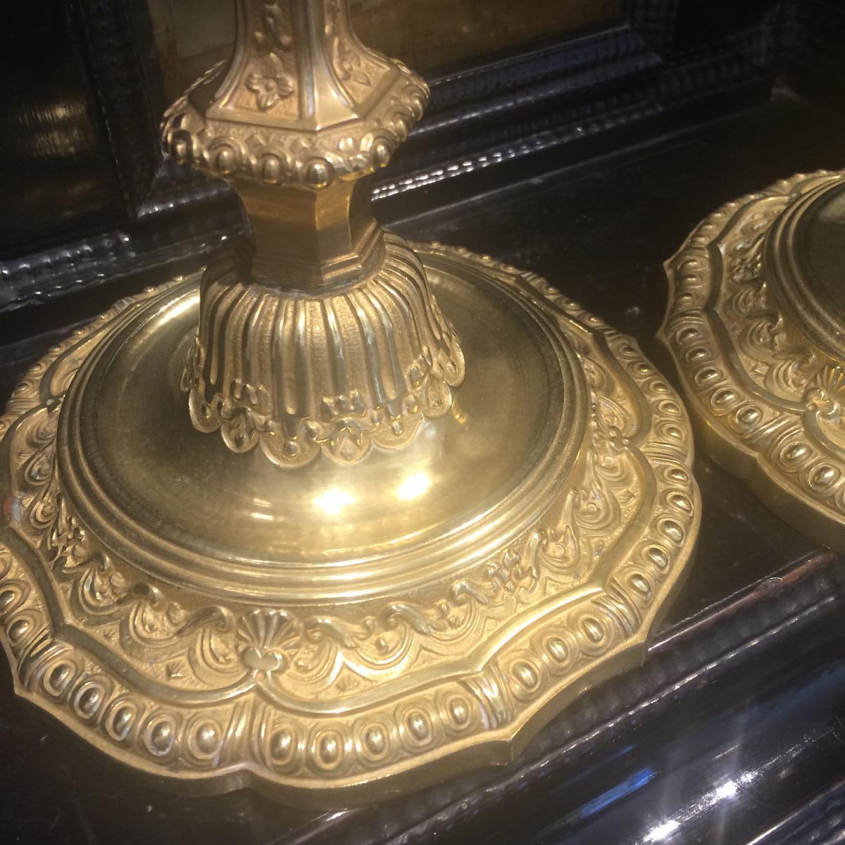 Napoleon III 19th Century Pair of Gilded Bronze Transition Louis XV Style Candle Holders  For Sale