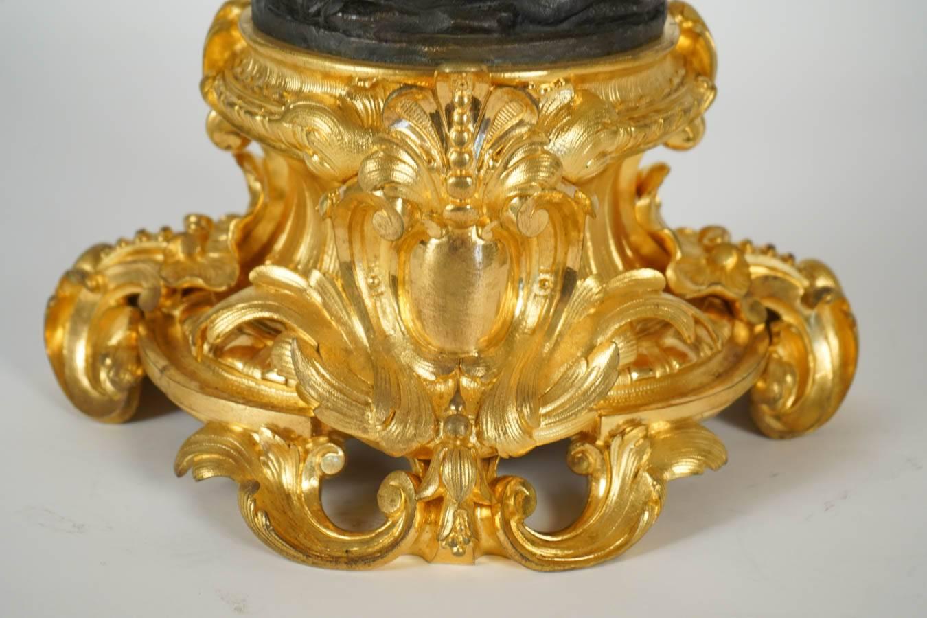 19th Century Pair of Gilt and Patinated Bronze Candelabras 6