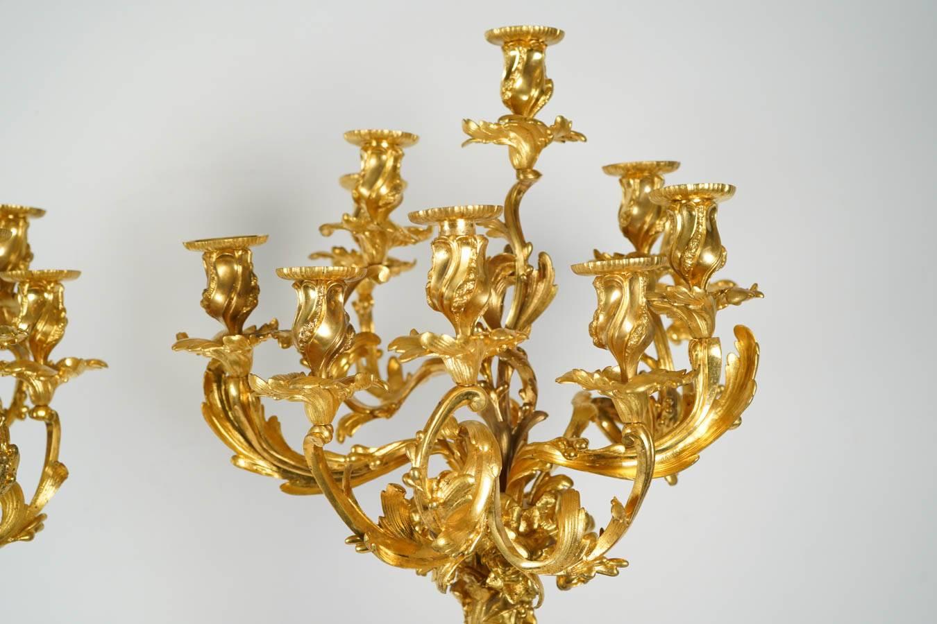 19th Century Pair of Gilt and Patinated Bronze Candelabras 7