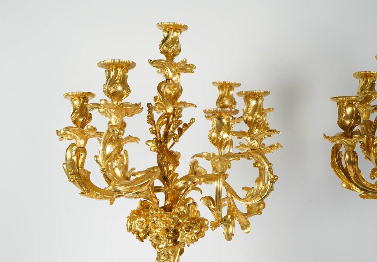 19th Century Pair of Gilt and Patinated Bronze Candelabras 8
