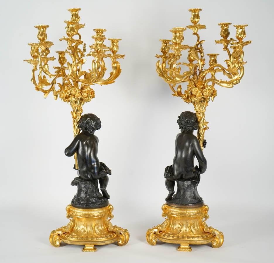 19th Century Pair of Gilt and Patinated Bronze Candelabras 2
