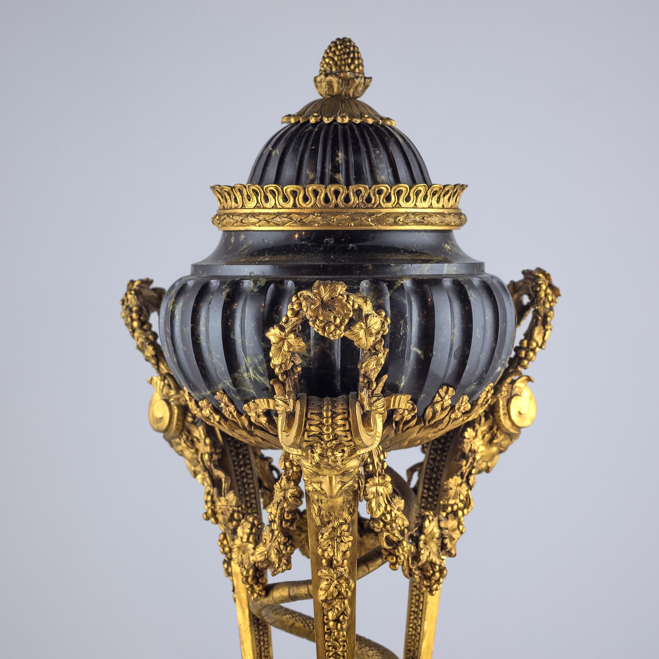 French 19th Century Pair of Gilt Bronze and Marble Urn and Cover