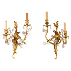 19th Century Pair of Gilt Bronze and Rock Crystal Sconces by Mason Baguès