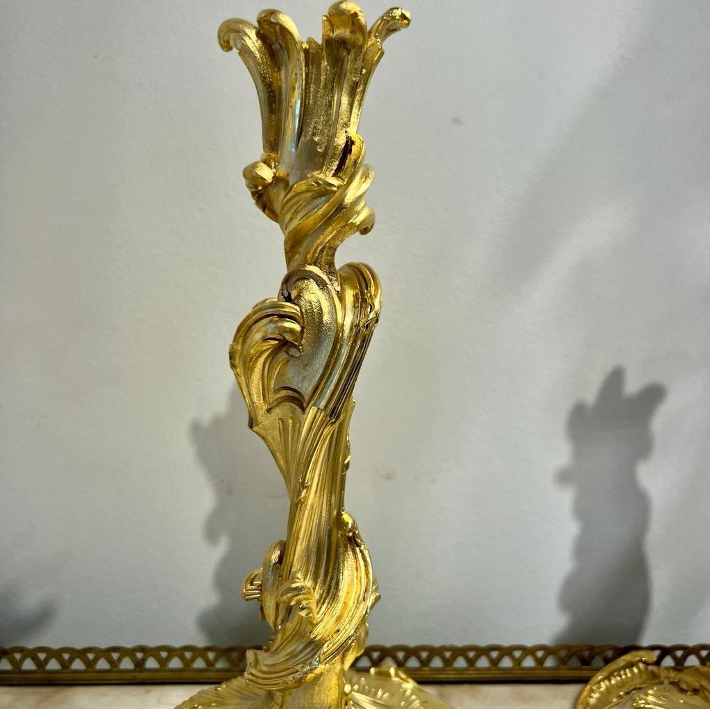 Louis XIV 19th Century Pair of Gilt Bronze Candlesticks after a model by Meissonnier  For Sale
