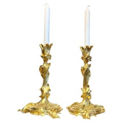 Antique 19th Century Pair of Gilt Bronze Candlesticks after a model by Meissonnier 