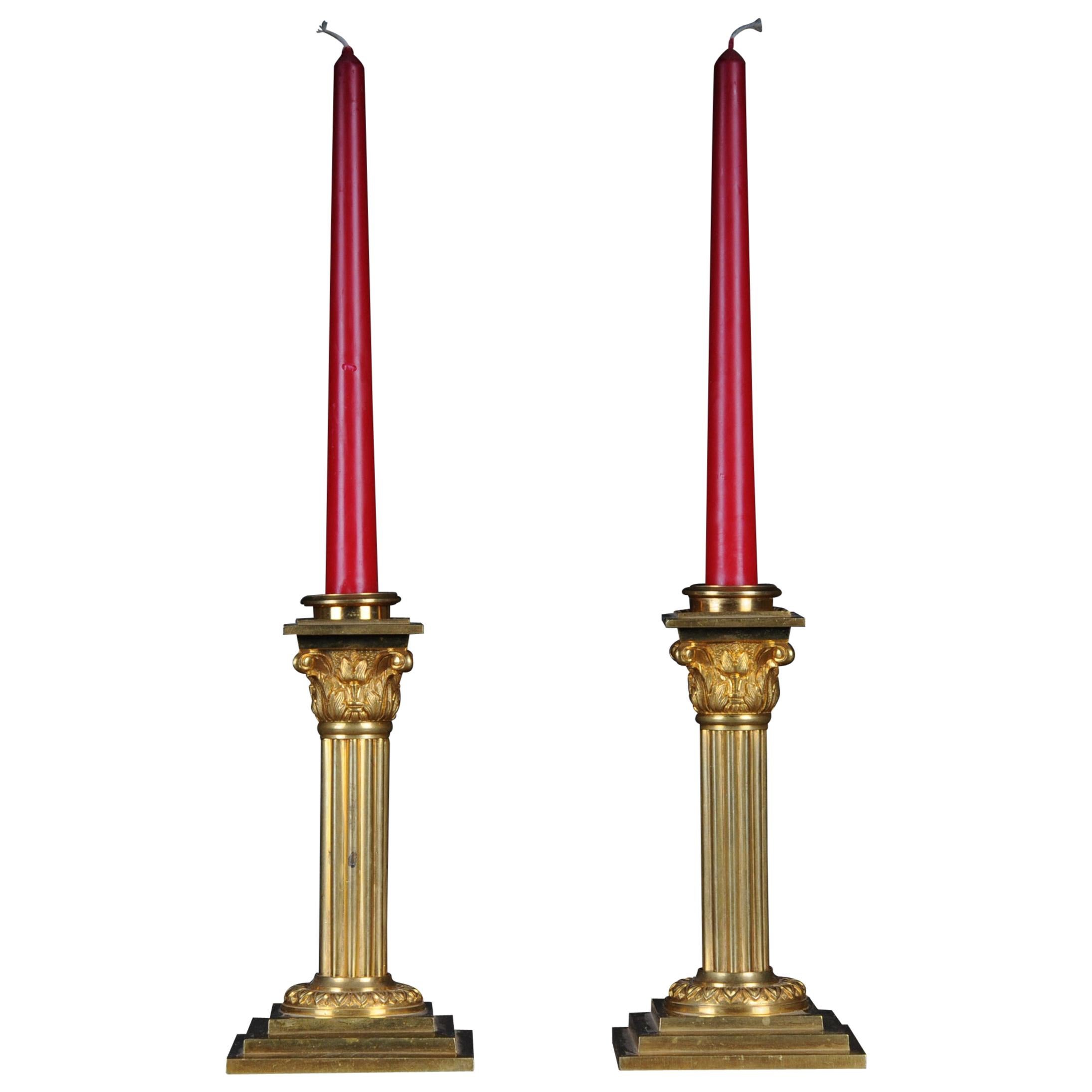 19th Century Pair of gilt bronze candlesticks For Sale