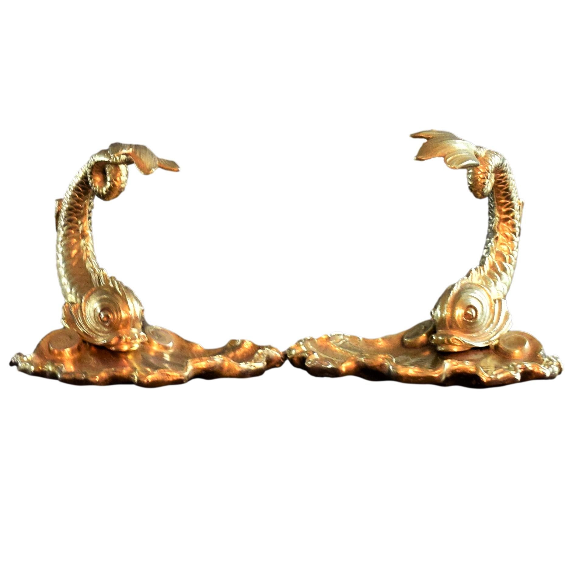 19th Century Pair of Gilt Bronze Dolphin Decorated Trays 1