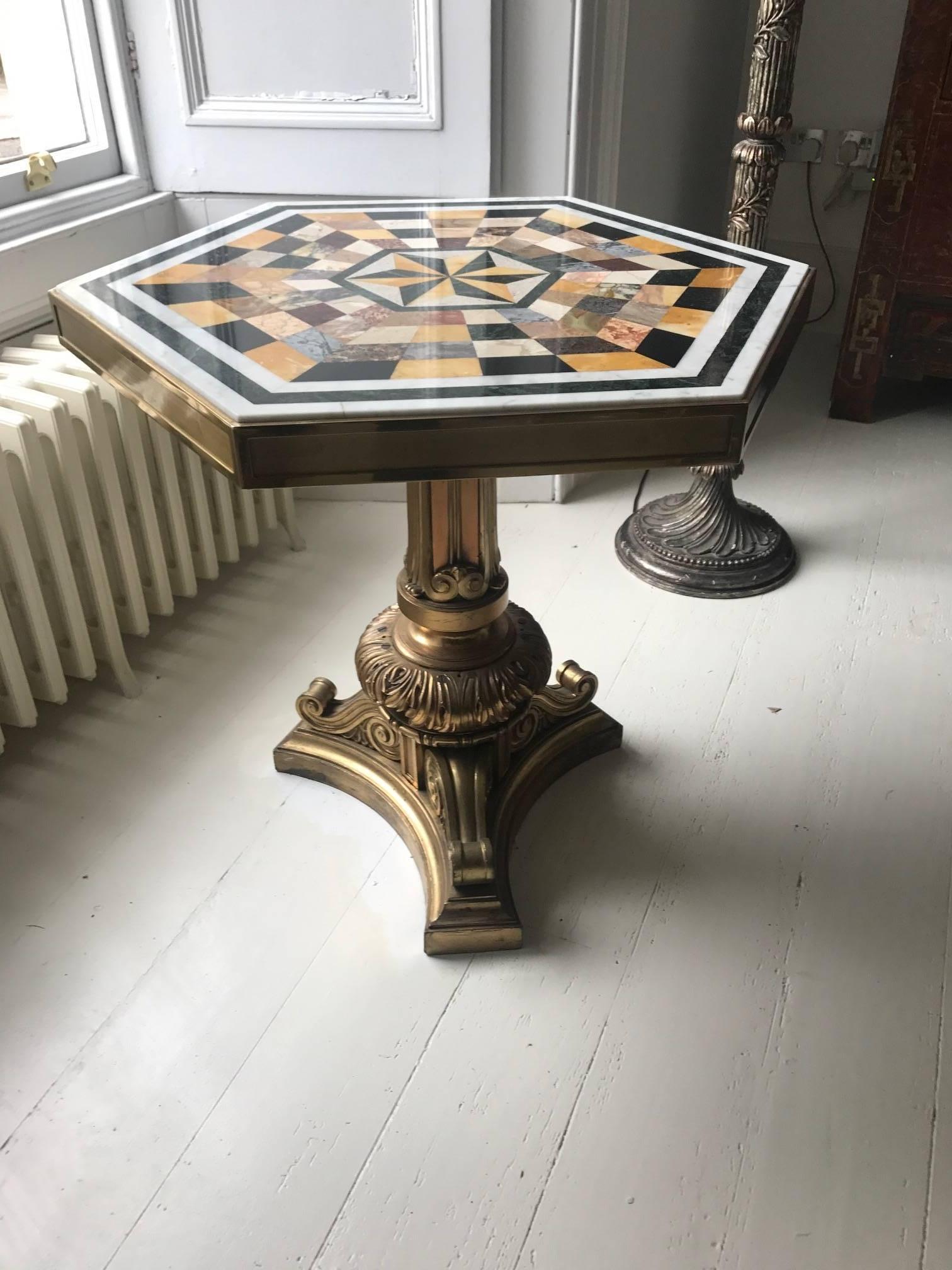 Italian 19th Century Pair of Gilt Bronze Marble Pietre Dure Tables For Sale