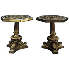 19th Century Pair of Gilt Bronze Marble Pietre Dure Tables