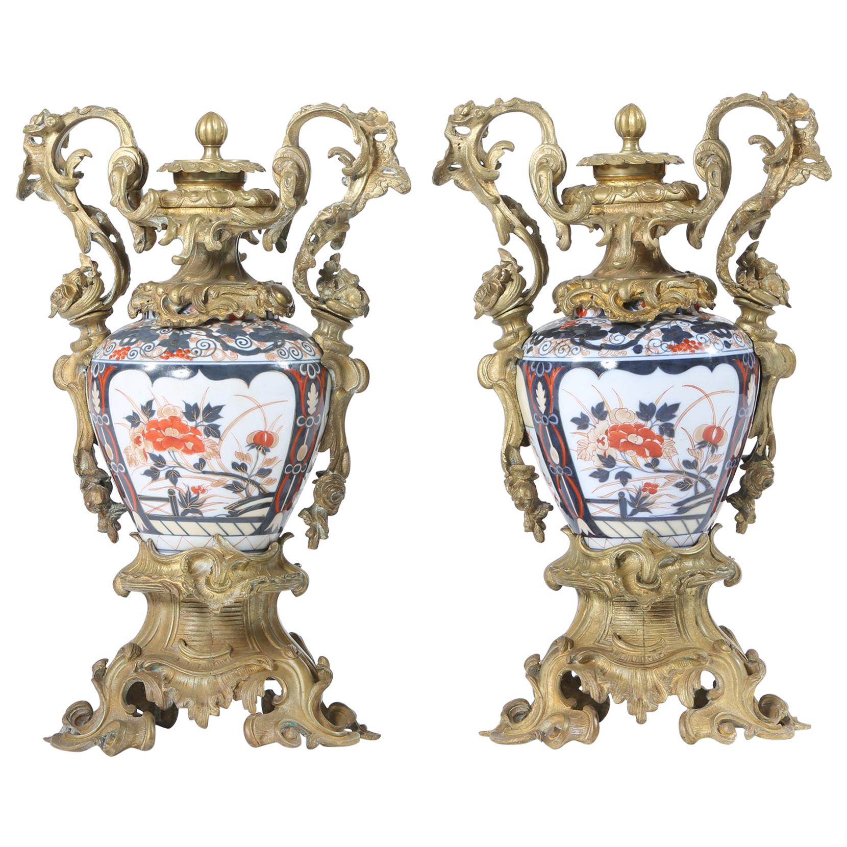 19th Century Pair / Gilt Bronze Mounted Imari Porcelain Vases