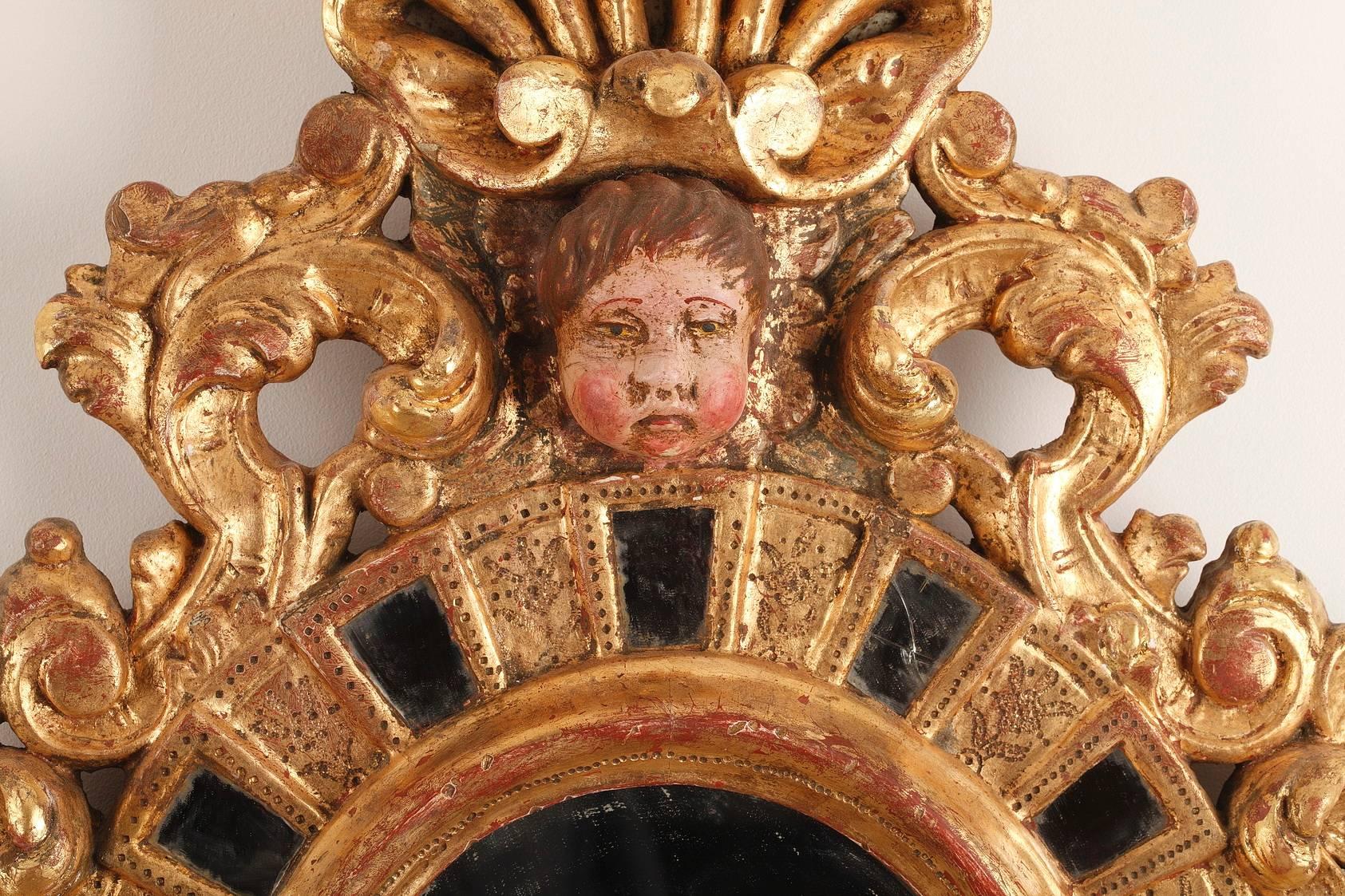 Paire de miroirs en bois doré de style vénitien du XIXe siècle Bon état - En vente à Paris, FR