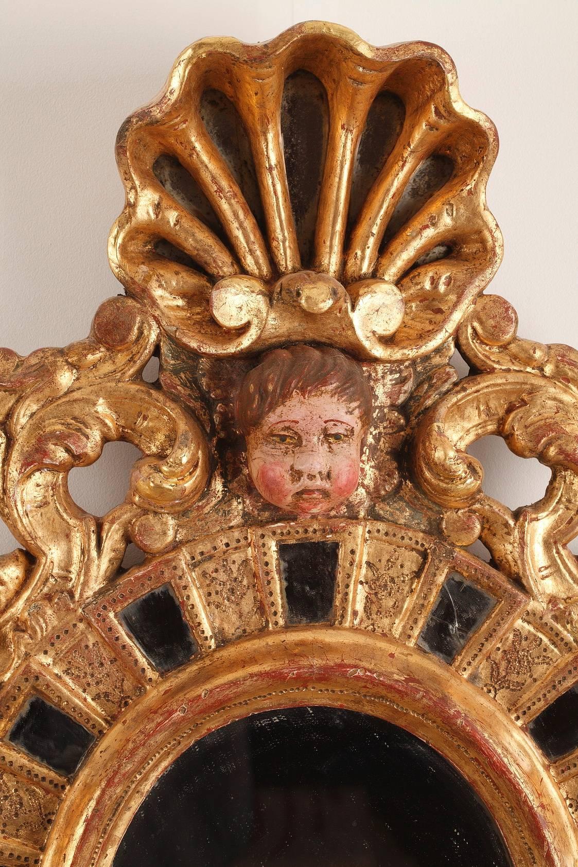 Bois doré Paire de miroirs en bois doré de style vénitien du XIXe siècle en vente