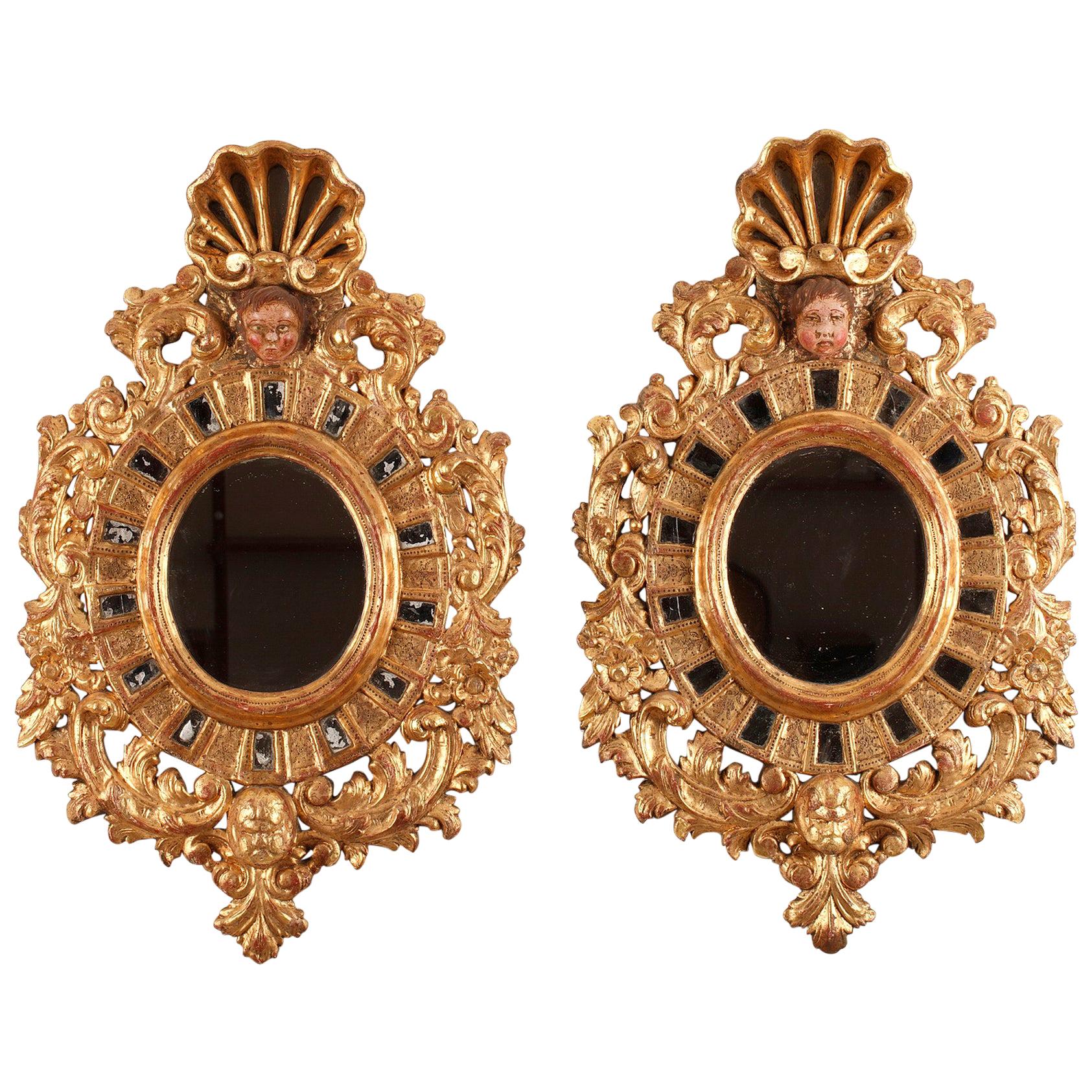 19th Century Pair of Giltwood Mirrors in Venetian Style